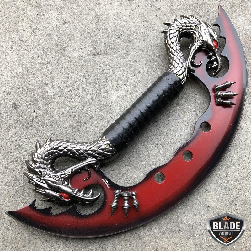14" Fantasy Dragon Knife Display w/ Stand Dagger Pair Ninja Cosplay - BLADE ADDICT
