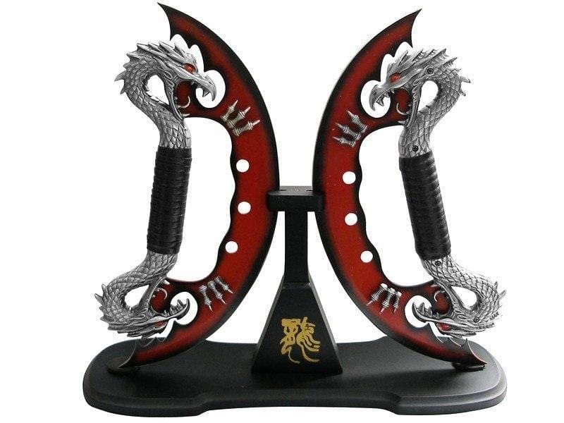 14" Fantasy Dragon Knife Display w/ Stand Dagger Pair Ninja Cosplay - BLADE ADDICT