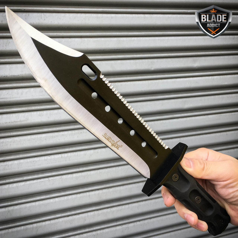 14" TACTICAL SURVIVAL Rambo Full Tang FIXED BLADE KNIFE Hunting - BLADE ADDICT