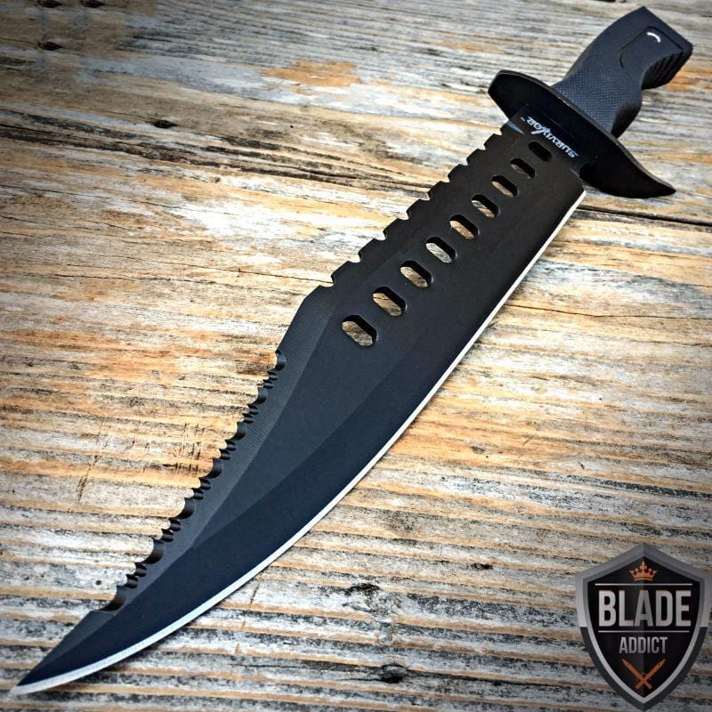 17" Tactical Survival Hunting Rambo Full Tang Fixed Blade Knife Bowie - BLADE ADDICT