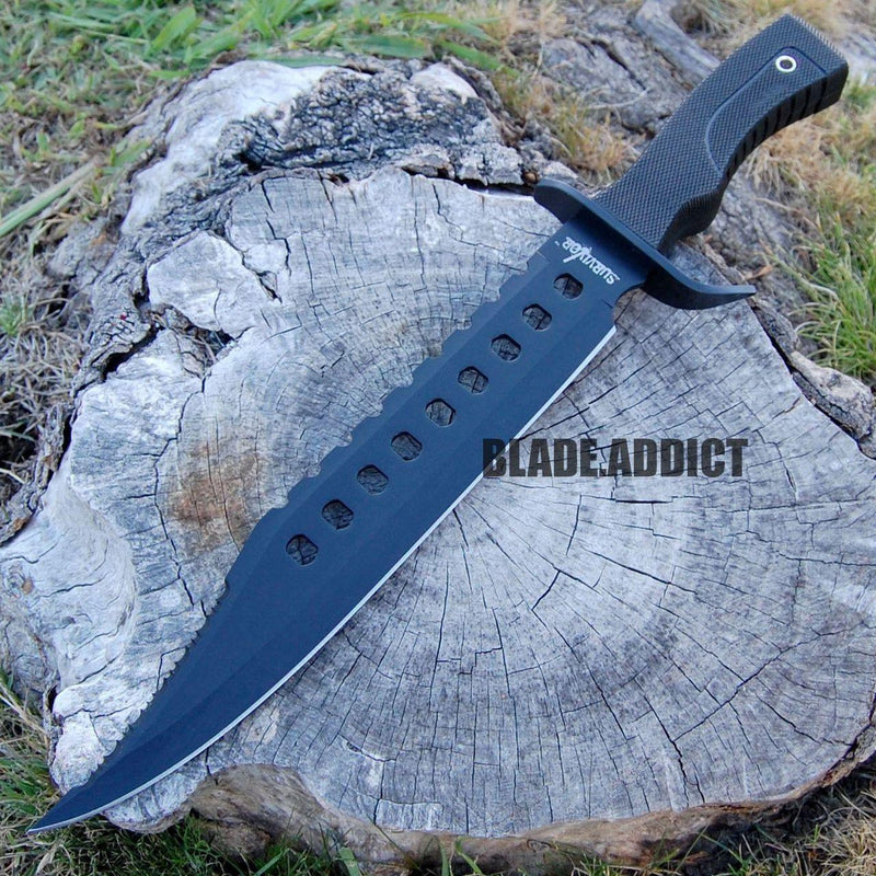 17" Tactical Survival Hunting Rambo Full Tang Fixed Blade Knife Bowie - BLADE ADDICT