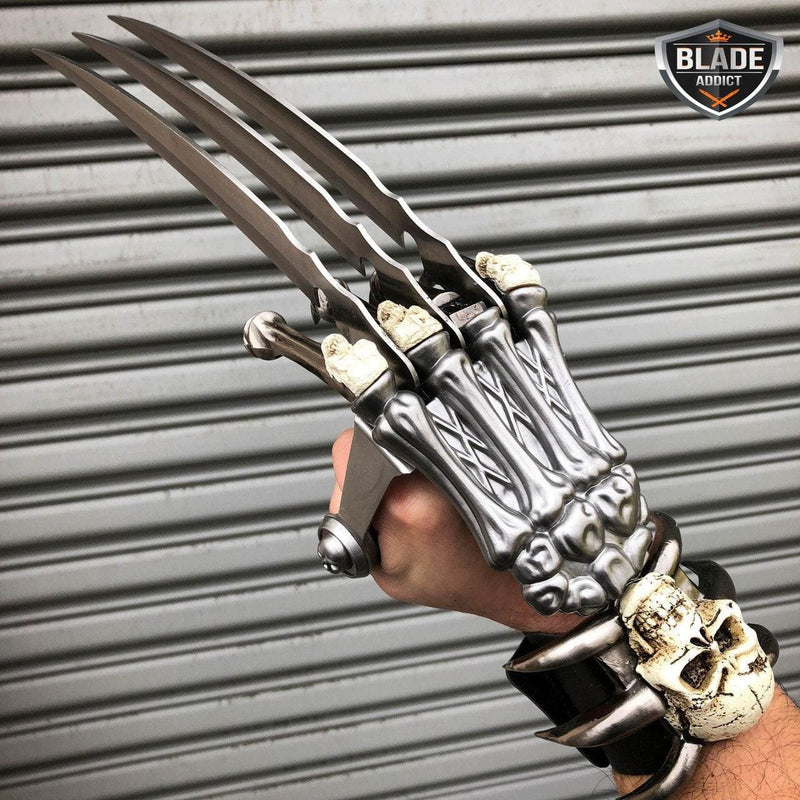 17" Wolverine Claw & Skull Skeleton Knife Dagger w/ Handle Fixed Blade - BLADE ADDICT