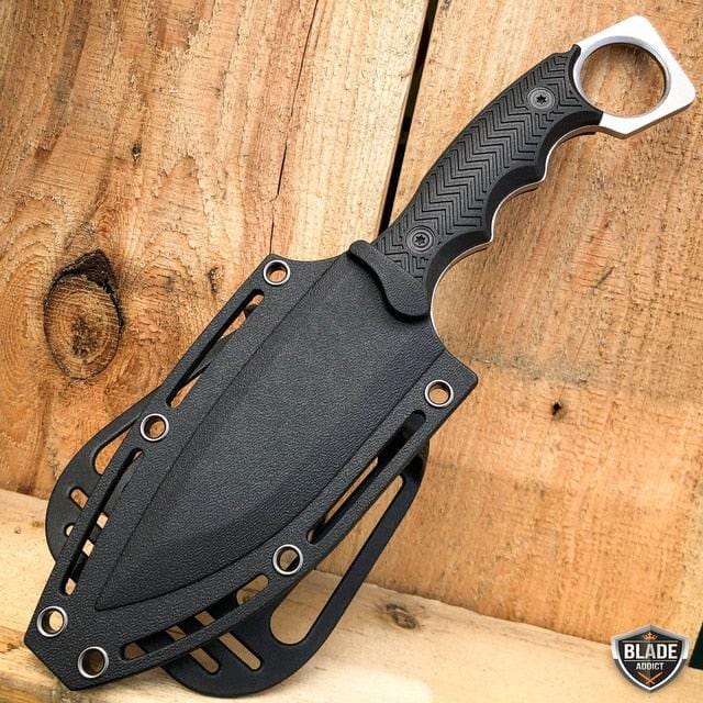 8.5" Fixed Blade Tactical Hunting Knife with Paddle ABS Belt Loop Holster Sheath - BLADE ADDICT