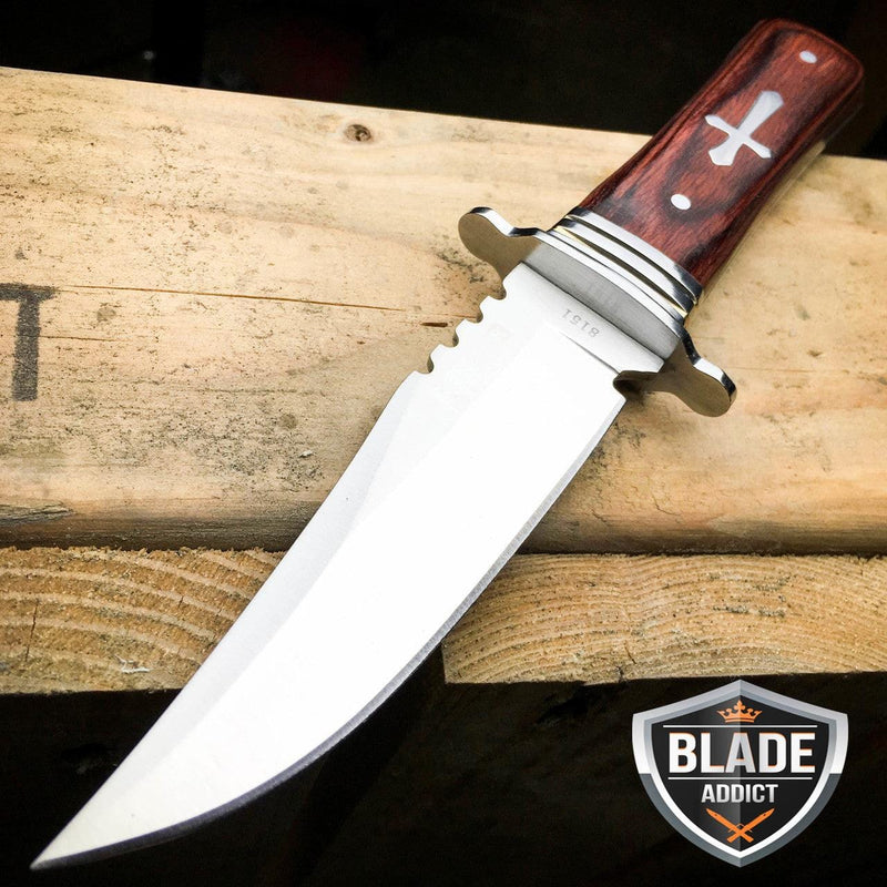 8" Stainless Steel Celtic Cross Fixed Blade - Wood - BLADE ADDICT