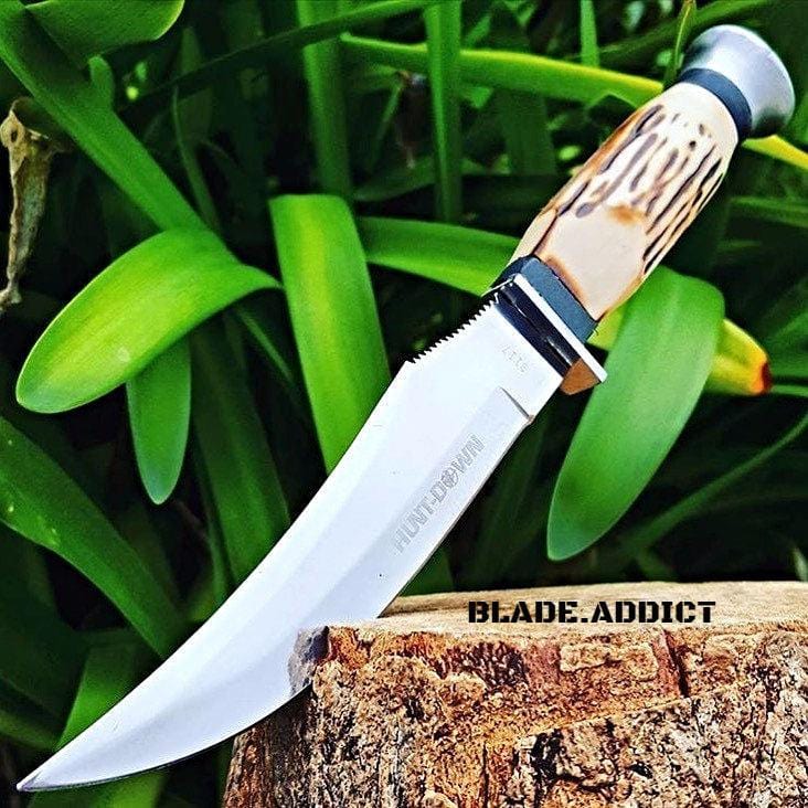 9" FIXED BLADE Bone Hunting Skinner Knife w/ Sheath - BLADE ADDICT