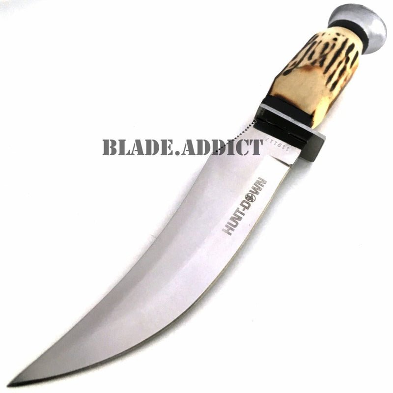 9" FIXED BLADE Bone Hunting Skinner Knife w/ Sheath - BLADE ADDICT