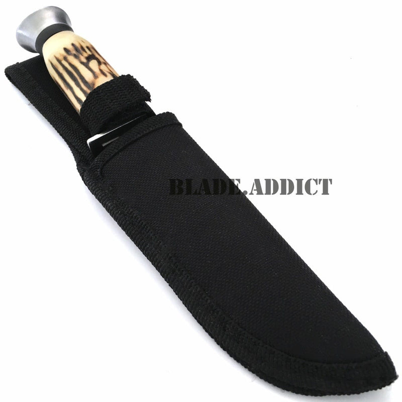 9" FIXED BLADE Bone Hunting Skinner Knife w/ Sheath - BLADE ADDICT