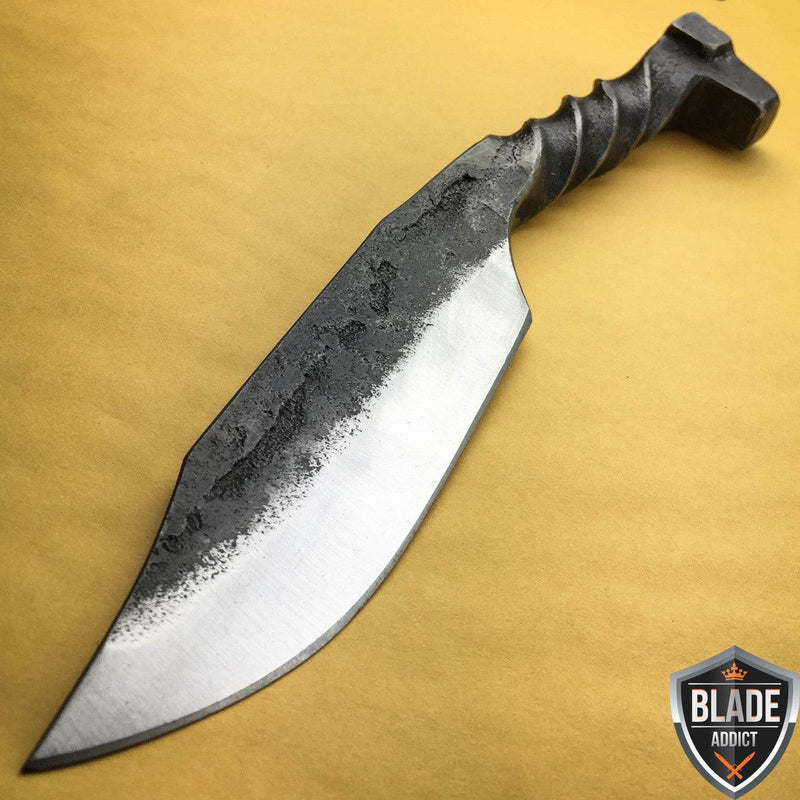 9" Hand Forged Railroad Spike Fixed Blade Knife with Thick Leather Sheath NEW - BLADE ADDICT