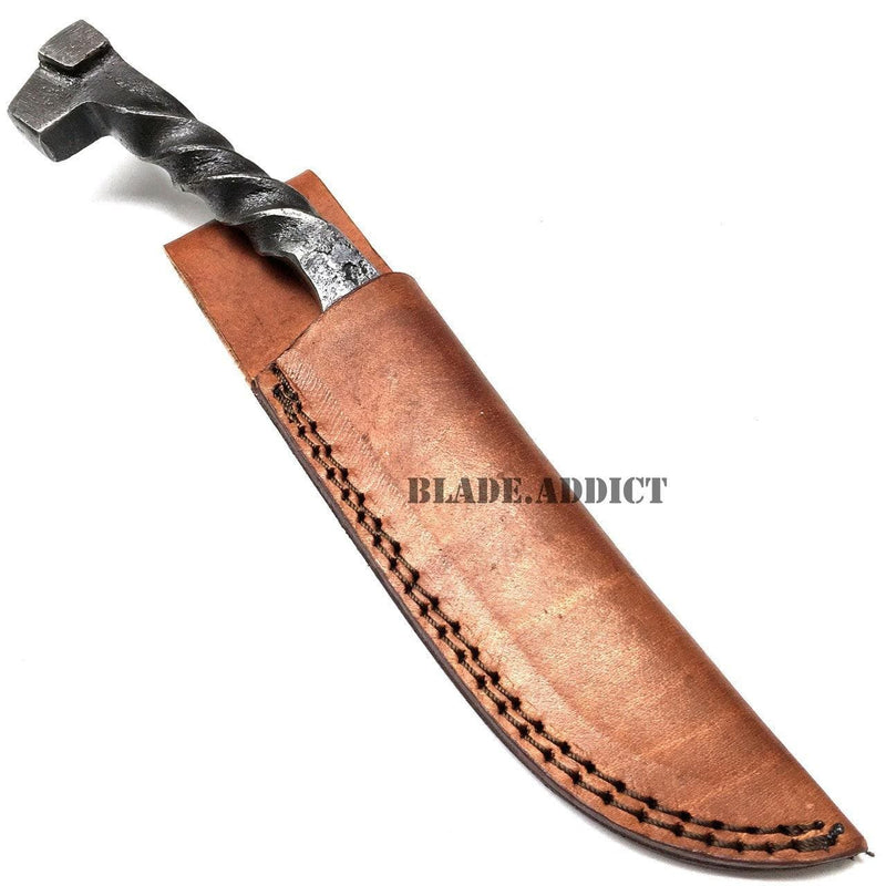 9" Hand Forged Railroad Spike Fixed Blade Knife with Thick Leather Sheath NEW - BLADE ADDICT