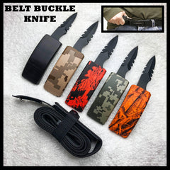 Belt Buckle Fixed Blade Knife - Adjustable Canvas Belt, TPU Buckle - BLADE ADDICT