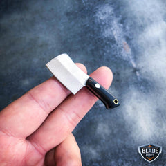 Tiny Miniature REAL Cleaver Fixed Blade Knife w/ Sheath Black - BLADE ADDICT