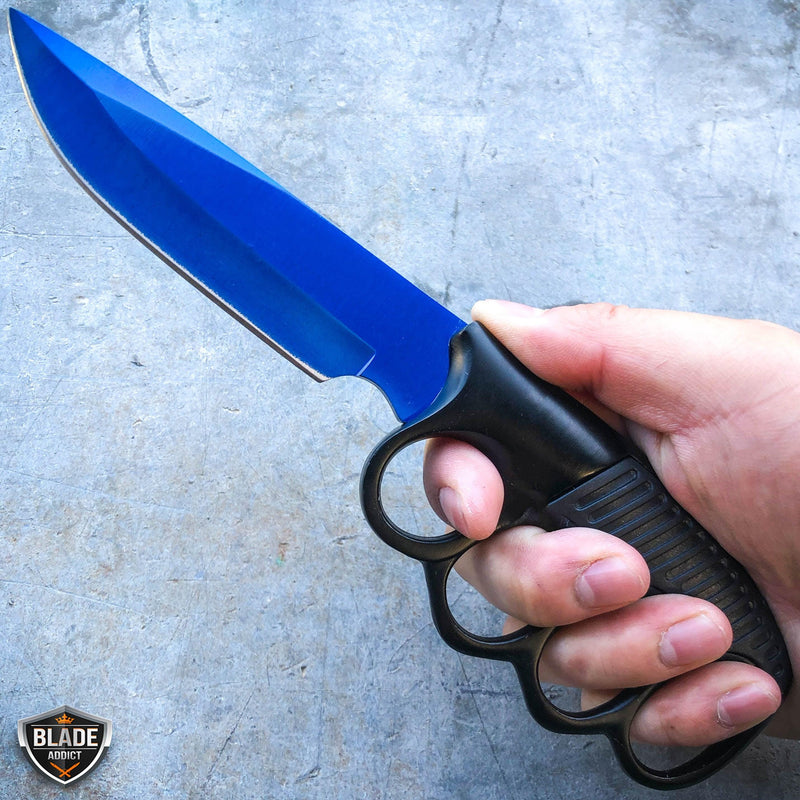 9.5" Military Tactical Trench Knife Combat Fixed Blade Blue - BLADE ADDICT