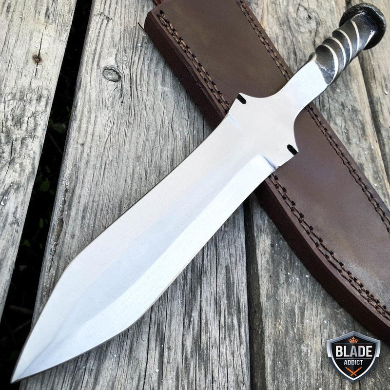 Hand Forged Railroad Spike Carbon Steel Hunting Dagger Knife Fixed Blade + Case - BLADE ADDICT