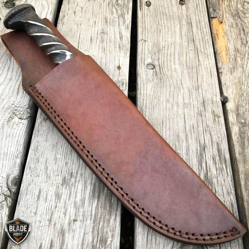 Hand Forged Railroad Spike Carbon Steel Hunting Tanto Tracker Knife Fixed Blade - BLADE ADDICT