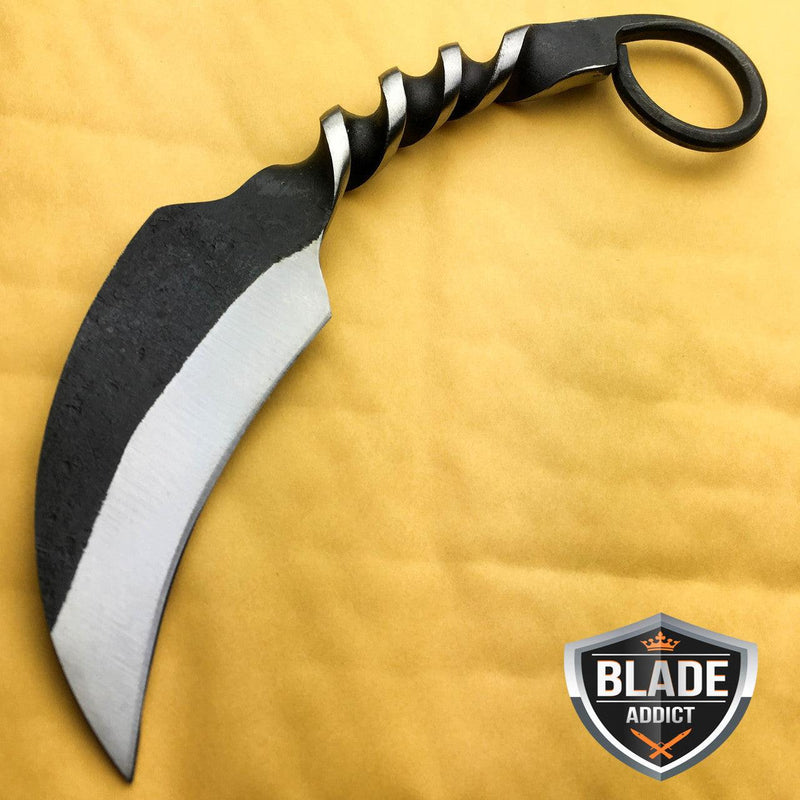 Hand Forged Railroad Spike Fixed Blade Hunting Knife Carbon Steel Karambit - BLADE ADDICT