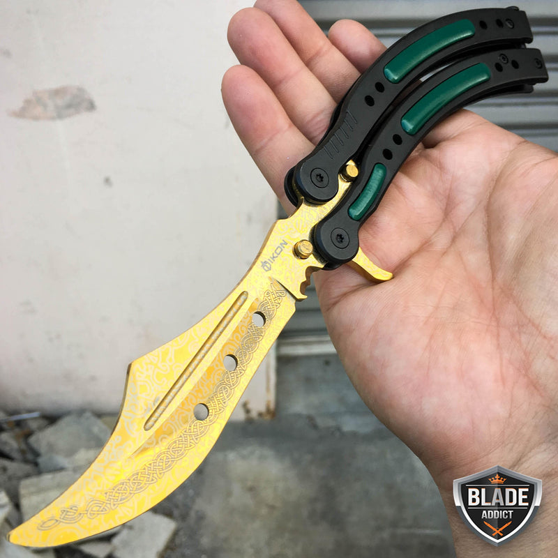 CSGO Butterfly Balisong Trainer Tactical Knife + Case Tool (PHASE 2) Gold Lore - BLADE ADDICT