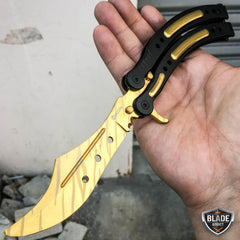 CSGO Butterfly Balisong Trainer Tactical Knife + Case Tool (PHASE 2) Gold Tigertooth - BLADE ADDICT