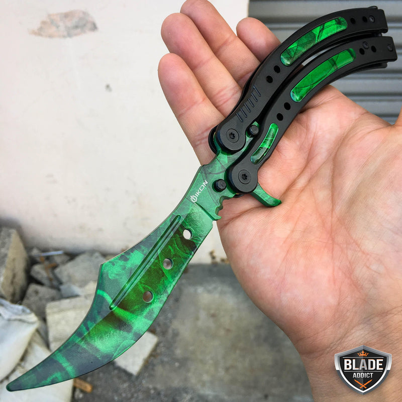 CSGO Butterfly Balisong Trainer Tactical Knife + Case Tool (PHASE 2) Green Gamma - BLADE ADDICT