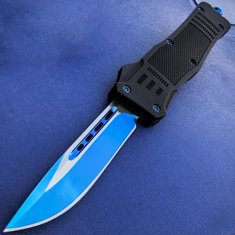 9" TANTO BLUE STEEL Ghost OTF Tactical Pocket Knife New - BLADE ADDICT