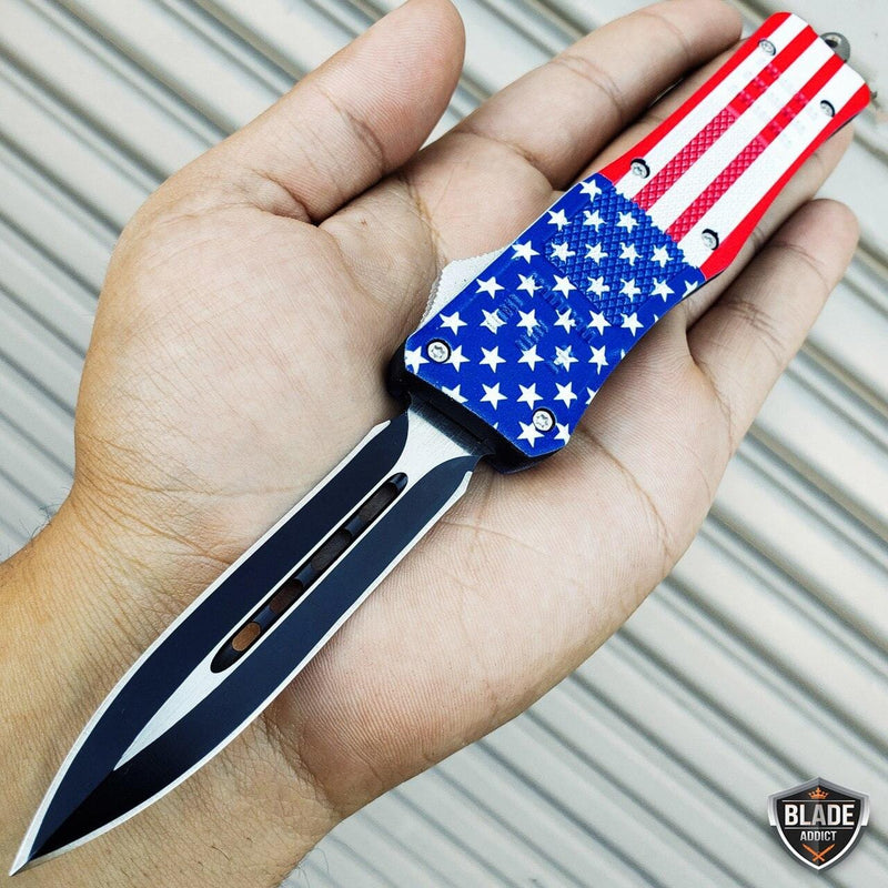 Viper Tactical USA American Flag OTF Black Double Sided Blade - BLADE ADDICT