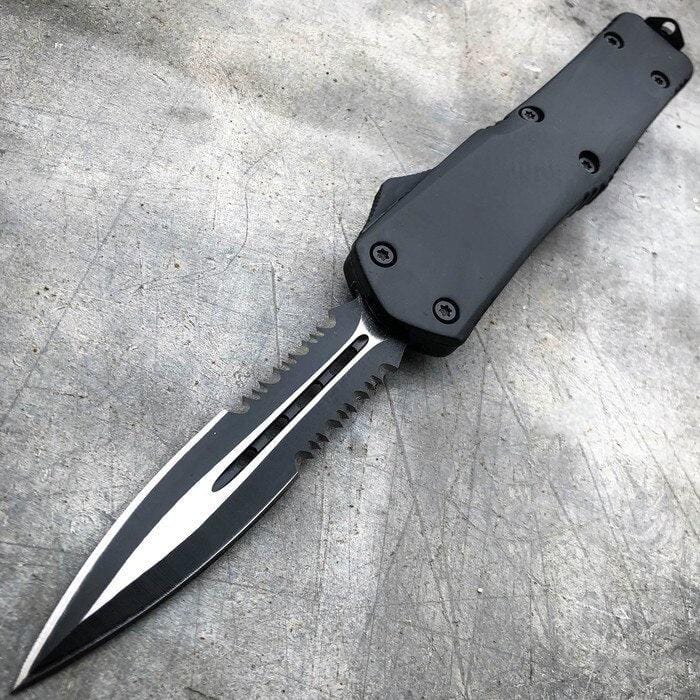 9" Fantasy Tactical Recon OTF Combat Pocket Knife Black Skull - BLADE ADDICT
