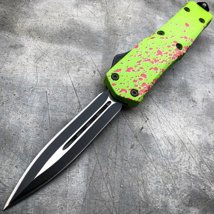 9" Fantasy Tactical Recon OTF Combat Pocket Knife Green Zombie - BLADE ADDICT