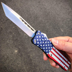 Viper Tactical USA American Flag OTF Silver Tanto Blade - BLADE ADDICT