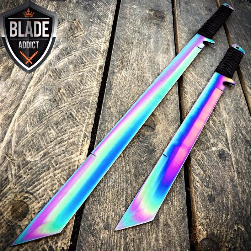 28" RAINBOW NINJA SWORD Full Tang Machete Tactical Blade Katana - BLADE ADDICT