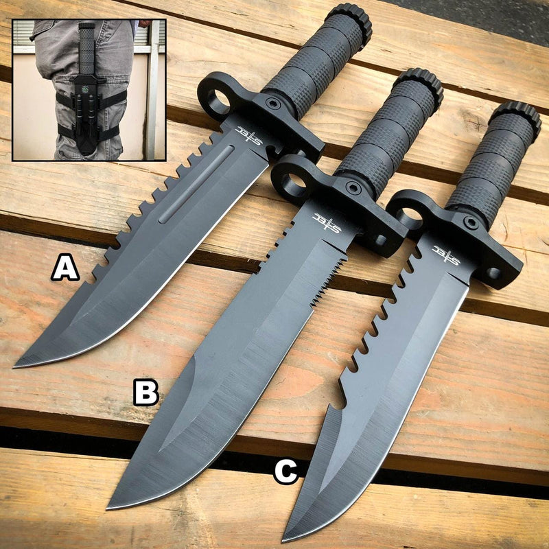 12.5" MILITARY TACTICAL FIXED BLADE Army SURVIVAL Knife w Fire Starter - BLADE ADDICT