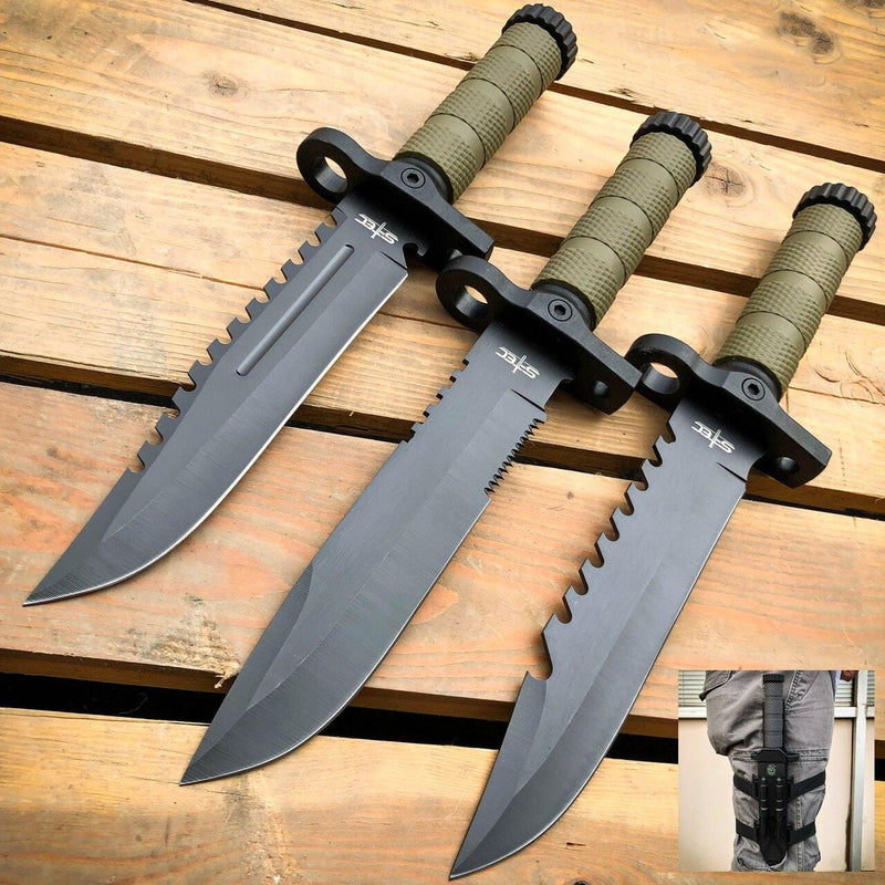 12.5" MILITARY TACTICAL FIXED BLADE Army SURVIVAL Knife w Fire Starter - BLADE ADDICT