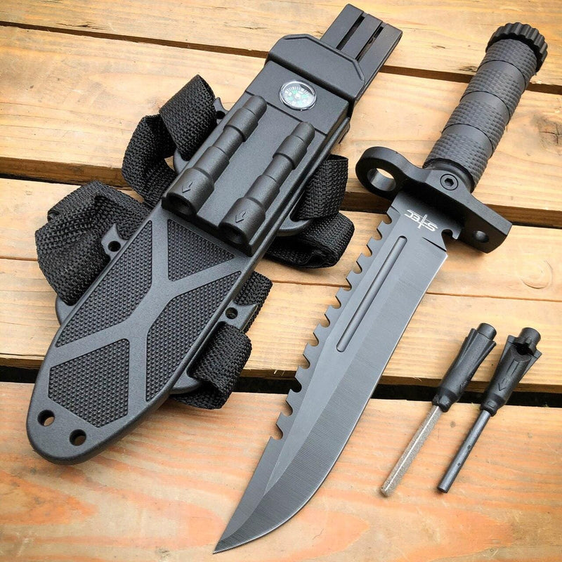 12.5" MILITARY TACTICAL FIXED BLADE Army SURVIVAL Knife w Fire Starter - BLADE ADDICT