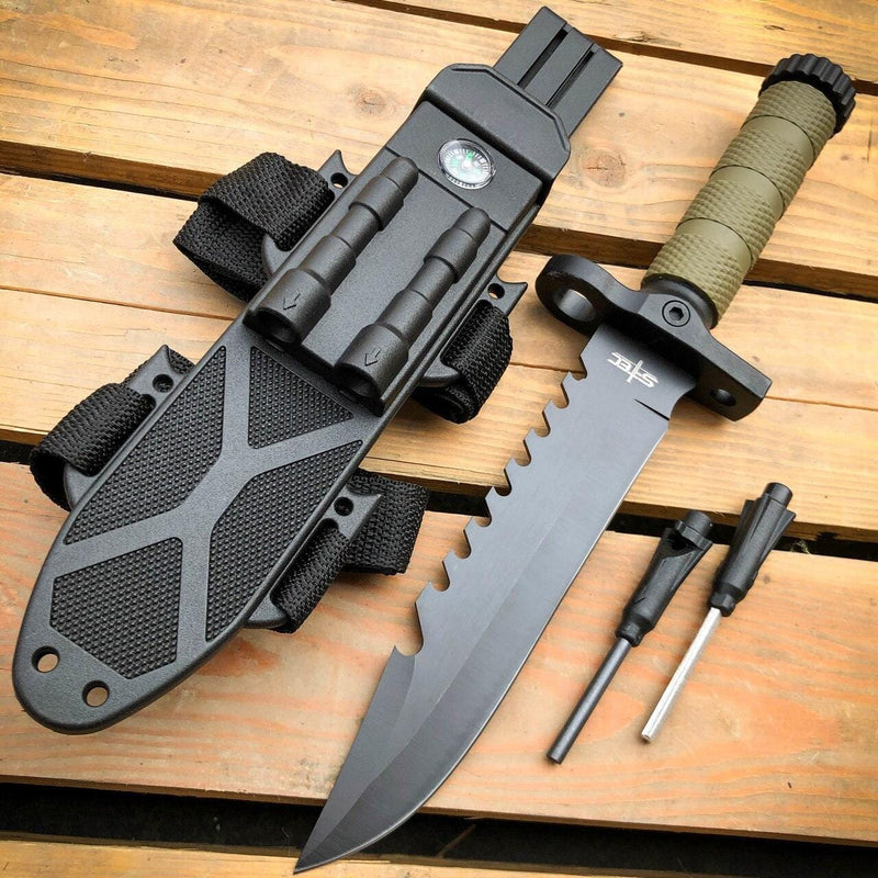 12.5" MILITARY TACTICAL FIXED BLADE Army SURVIVAL Knife w Fire Starter - BLADE ADDICT