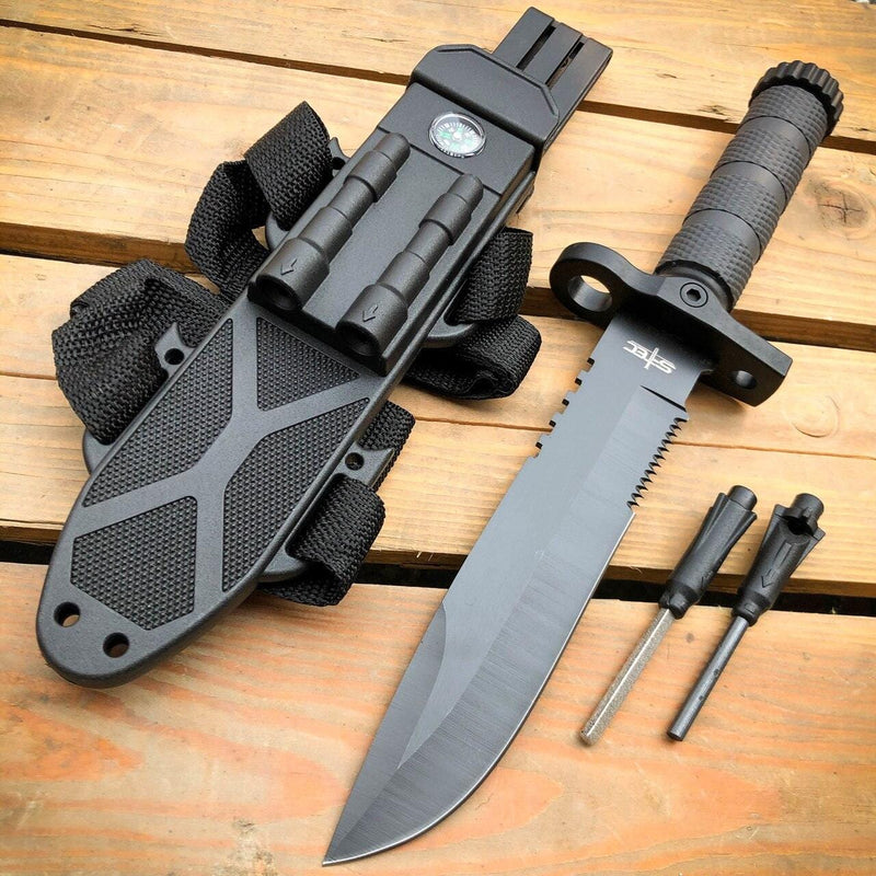 12.5" MILITARY TACTICAL FIXED BLADE Army SURVIVAL Knife w Fire Starter - BLADE ADDICT
