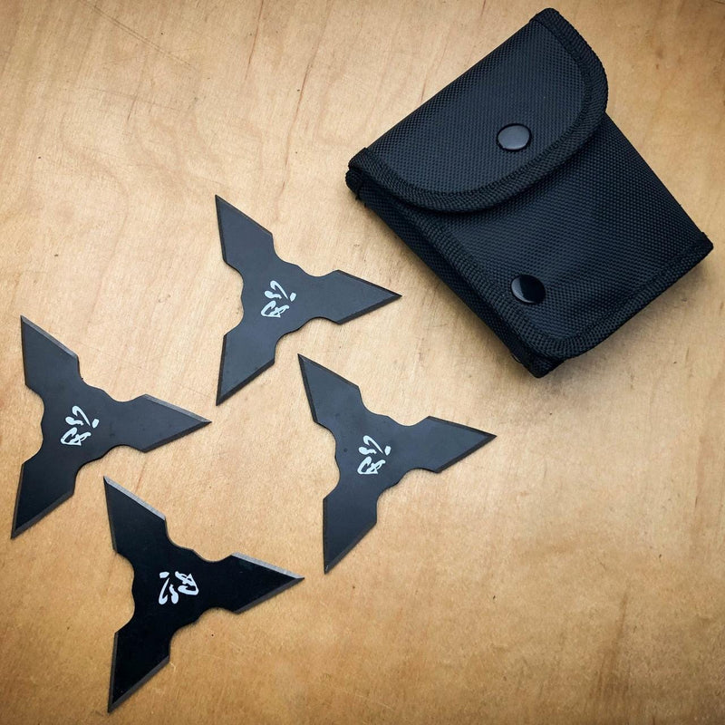 4 PC Set Black Ninja Throwing Stars For Sale Anime Shuriken Knife - BLADE ADDICT