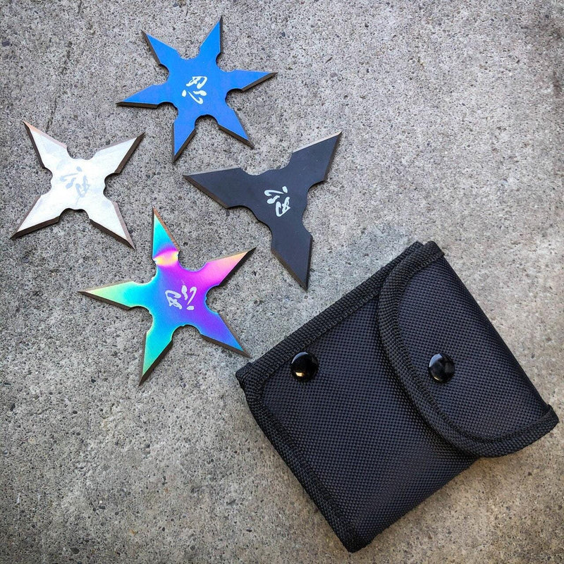 4 PC Set Ninja Throwing Stars Anime Shuriken Knife Blade - BLADE ADDICT