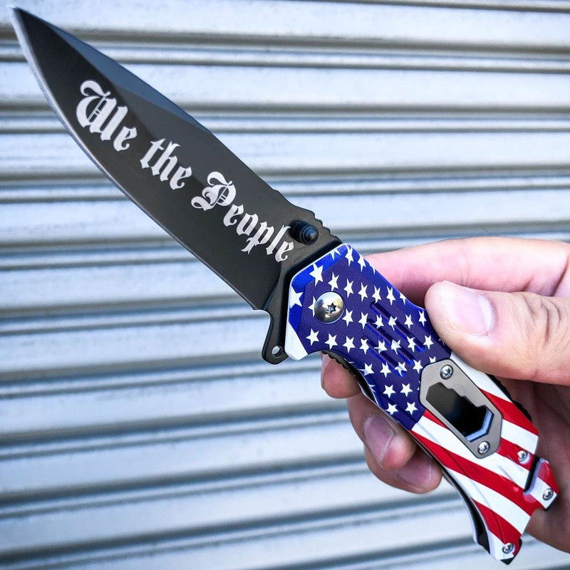 8" AMERICAN FLAG Tactical Spring OPEN Assisted Folding Rescue Knife - BLADE ADDICT