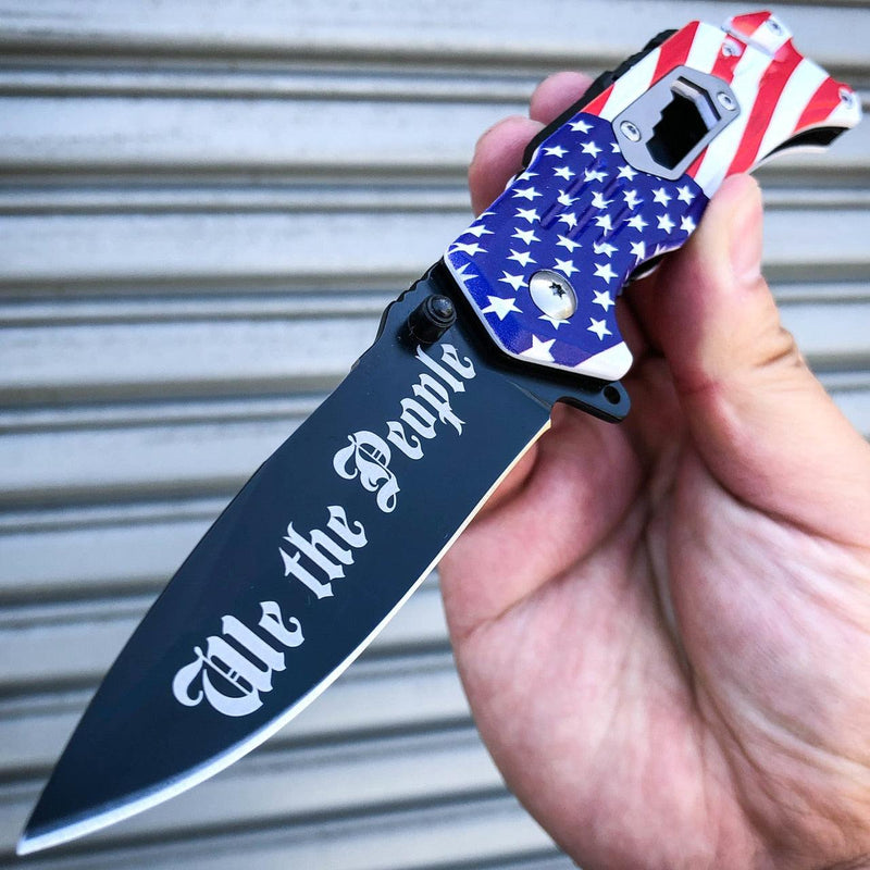 8" AMERICAN FLAG Tactical Spring OPEN Assisted Folding Rescue Knife - BLADE ADDICT