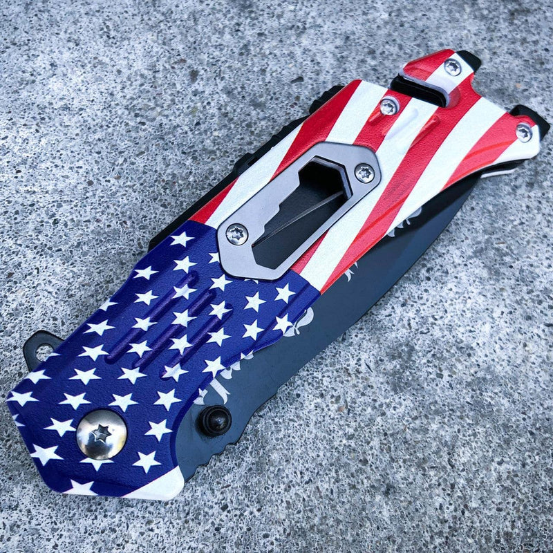 8" AMERICAN FLAG Tactical Spring OPEN Assisted Folding Rescue Knife - BLADE ADDICT