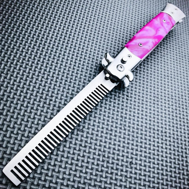Automatic Push Button Folding Comb Switchblade Knife Looking Brush - BLADE ADDICT