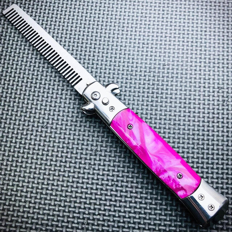 Automatic Push Button Folding Comb Switchblade Knife Looking Brush - BLADE ADDICT