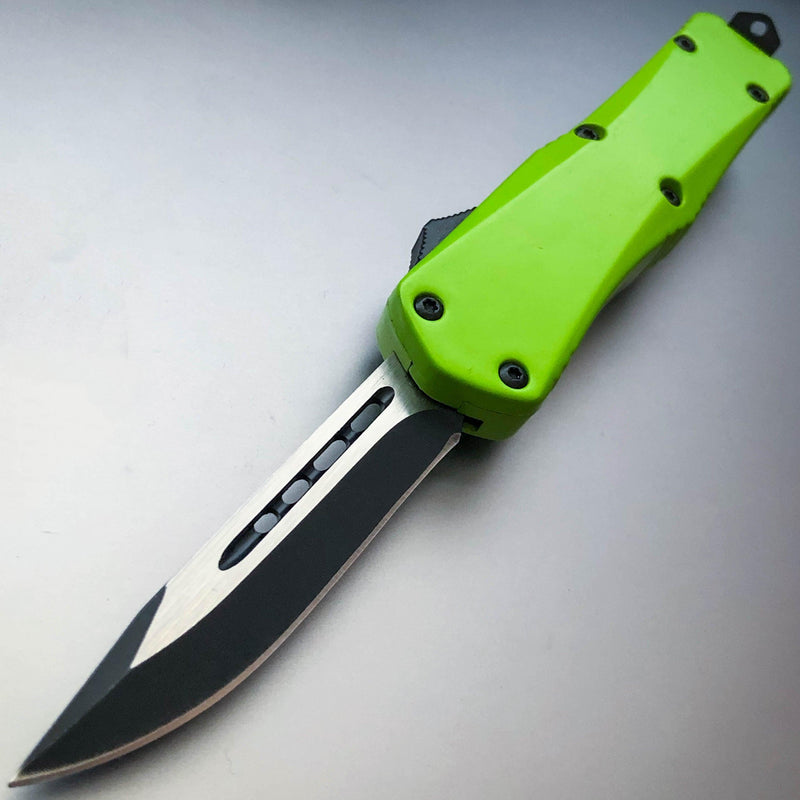 Military Tactical Mini OTF - Choose One Green - Single Sided Blade - BLADE ADDICT