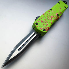 Military Tactical Mini OTF - Choose One Green Zombie - Double Sided Blade - BLADE ADDICT
