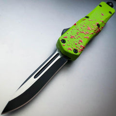 Military Tactical Mini OTF - Choose One Green Zombie - Single Sided Blade - BLADE ADDICT