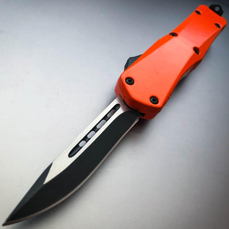 Military Tactical Mini OTF - Choose One Orange - Single Sided Blade - BLADE ADDICT
