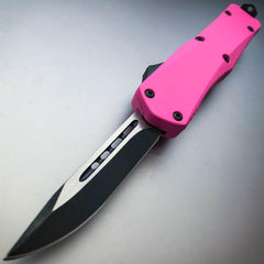 Military Tactical Mini OTF - Choose One Pink - Single Sided Blade - BLADE ADDICT