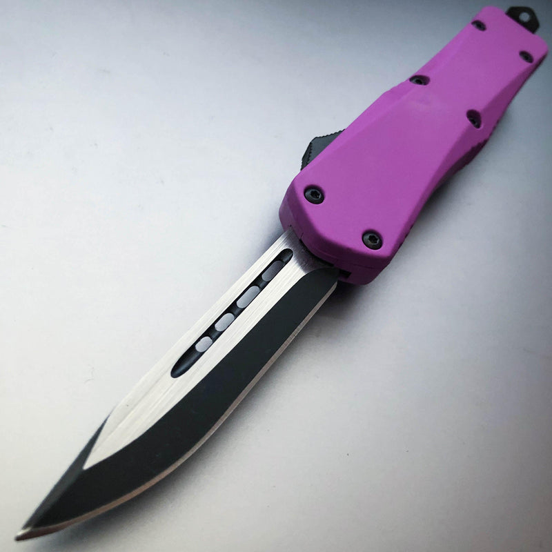 Military Tactical Mini OTF - Choose One Purple - Single Sided Blade - BLADE ADDICT