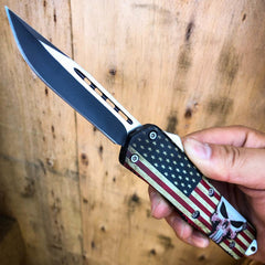 USA American Flag Punisher Skull OTF - BLADE ADDICT