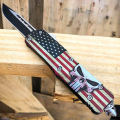USA American Flag Punisher Skull OTF - BLADE ADDICT