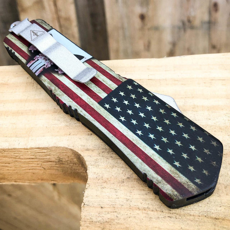 USA American Flag Punisher Skull OTF - BLADE ADDICT