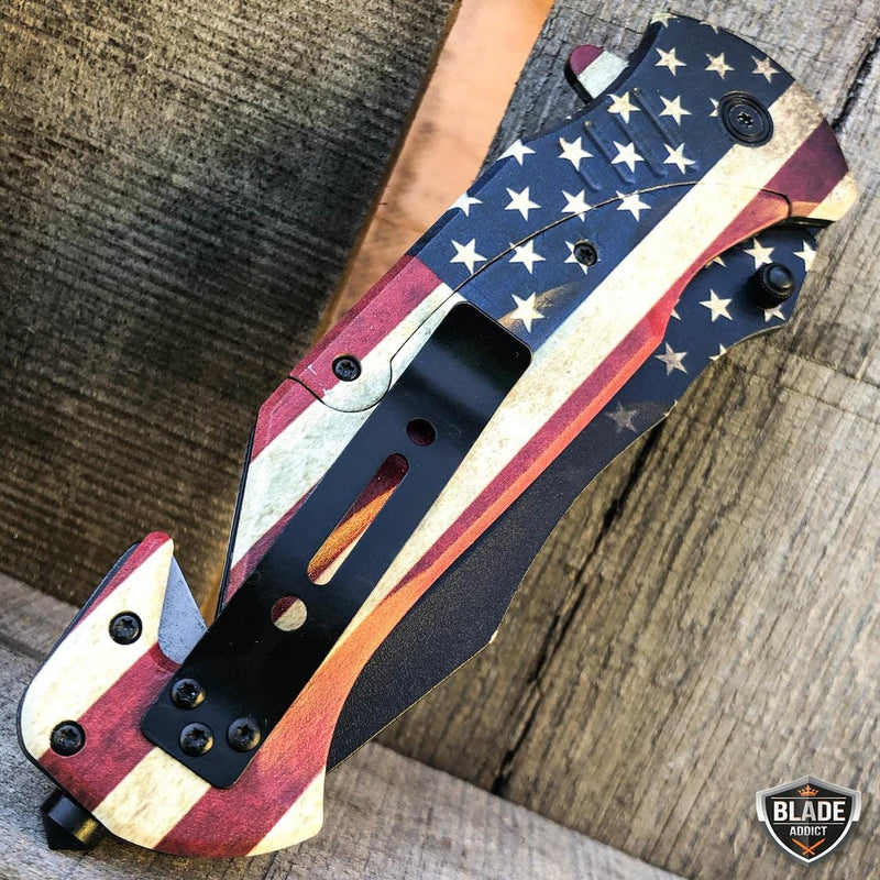 10.5" Military Tactical American Flag Army USMC Marines Pocket Knife - BLADE ADDICT